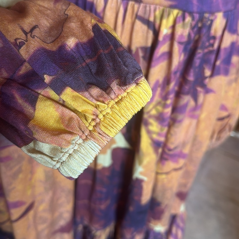 Peruvian Connection Palm Print Jersey Dress Medium Boho Wrap Style Orange Purple - Picture 5 of 9